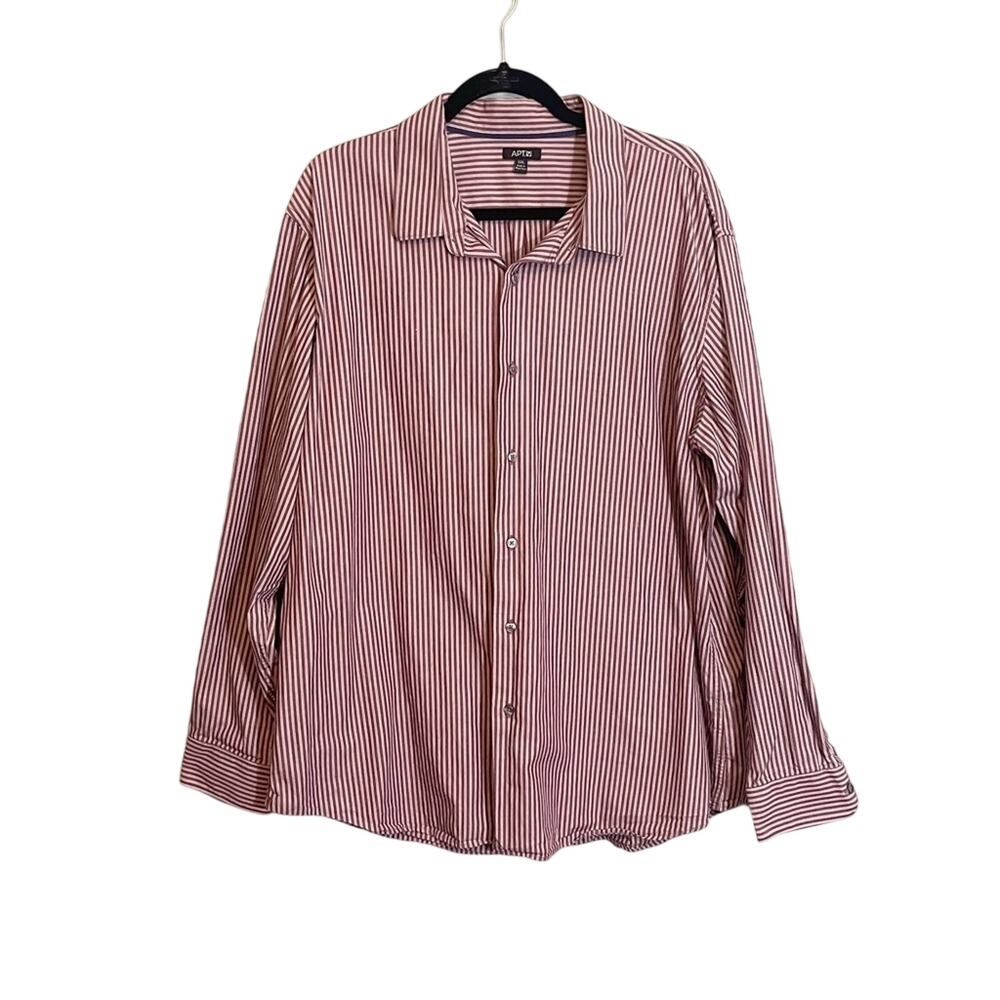 APT 9 Men's Red and White Striped Long Sleeve Cotton Button Down‎ Shirt Size XXL